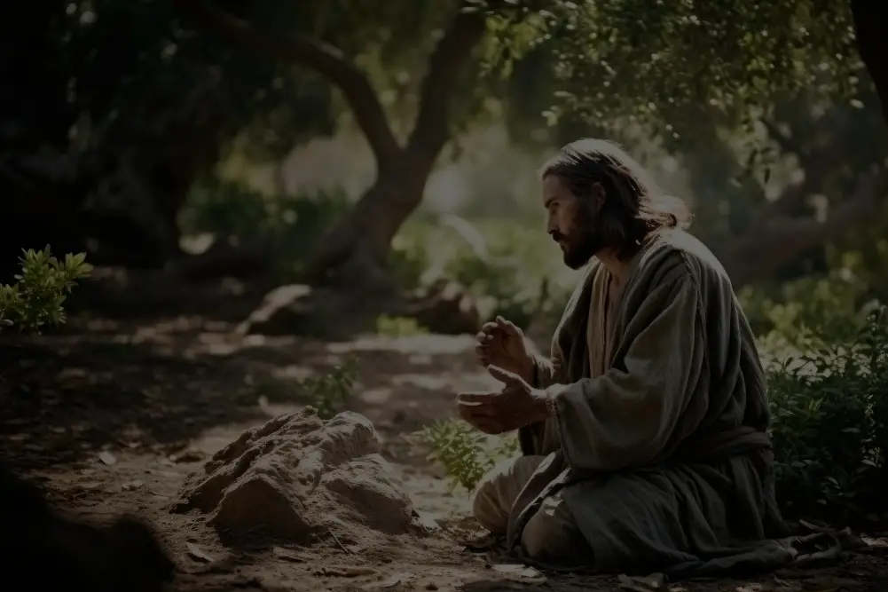 picture Jesus with Father God in dark garden, Gethsemane