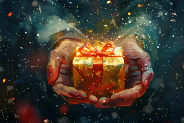 painting of God's hands extending a gift