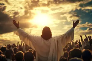 Jesus praising God among followers