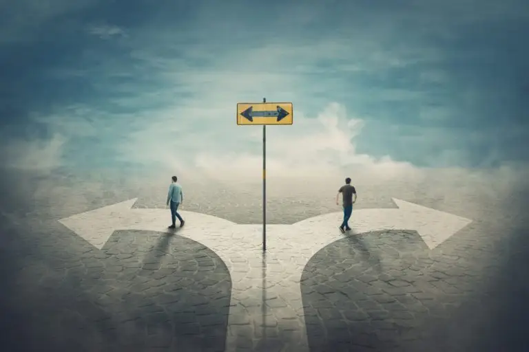 graphic, two way sign with two people going opposite ways