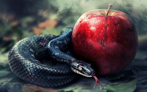 image of dark snake and red apple