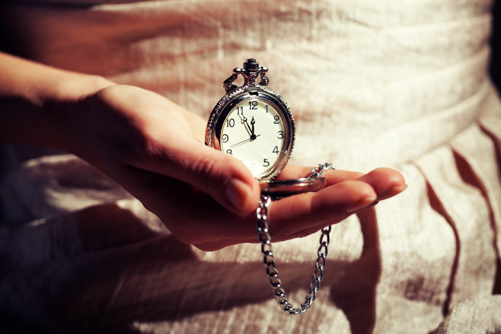 pocket watch in hand, gift of time